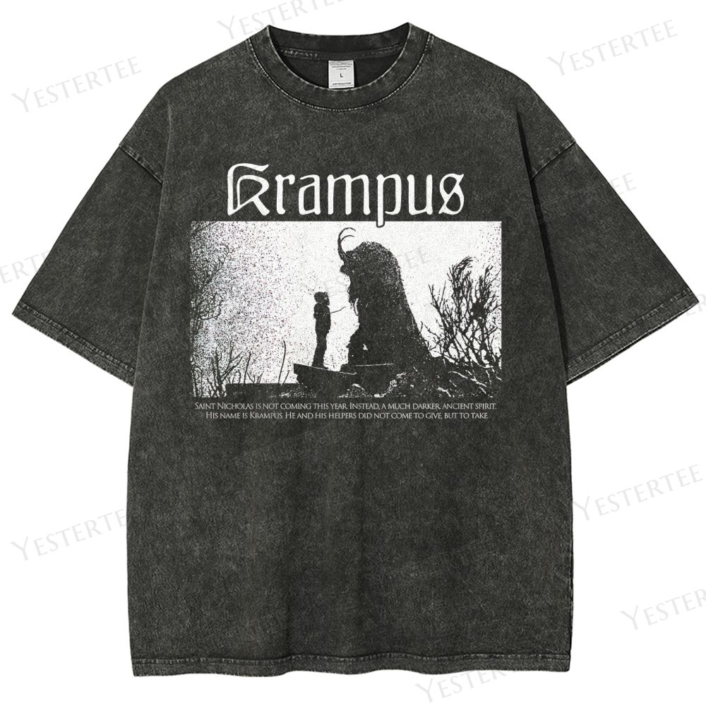 Retro "Krampus" Silhouette Graphic Washed T-Shirt
