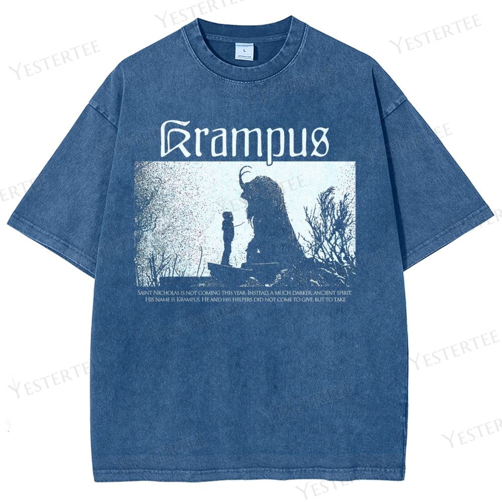 Retro "Krampus" Silhouette Graphic Washed T-Shirt