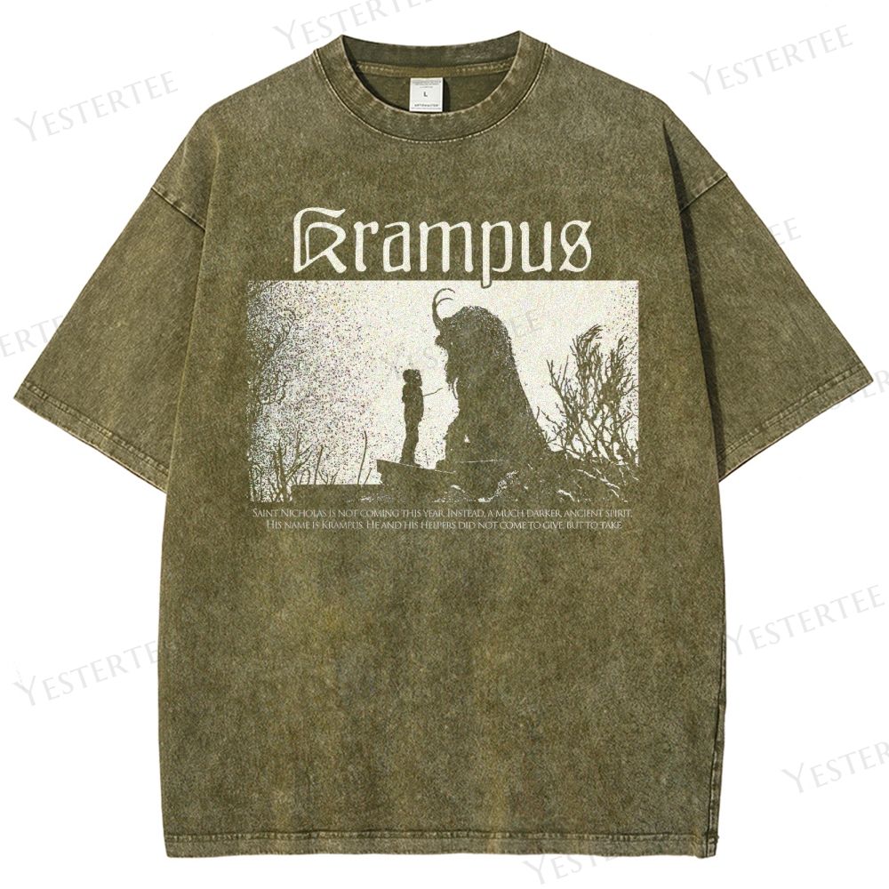 Retro "Krampus" Silhouette Graphic Washed T-Shirt