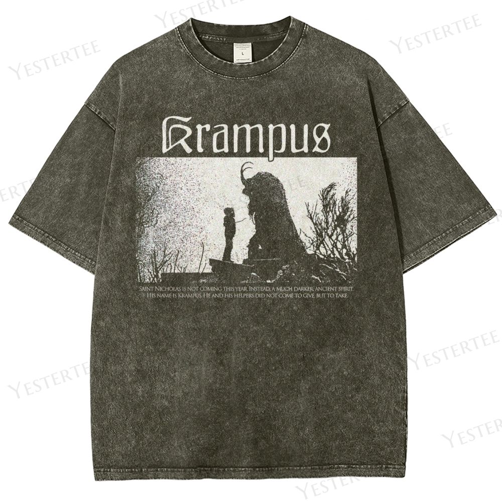 Retro "Krampus" Silhouette Graphic Washed T-Shirt