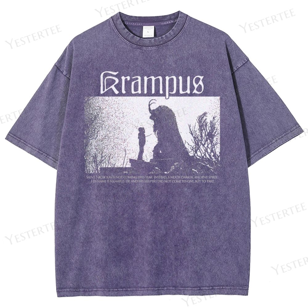Retro "Krampus" Silhouette Graphic Washed T-Shirt