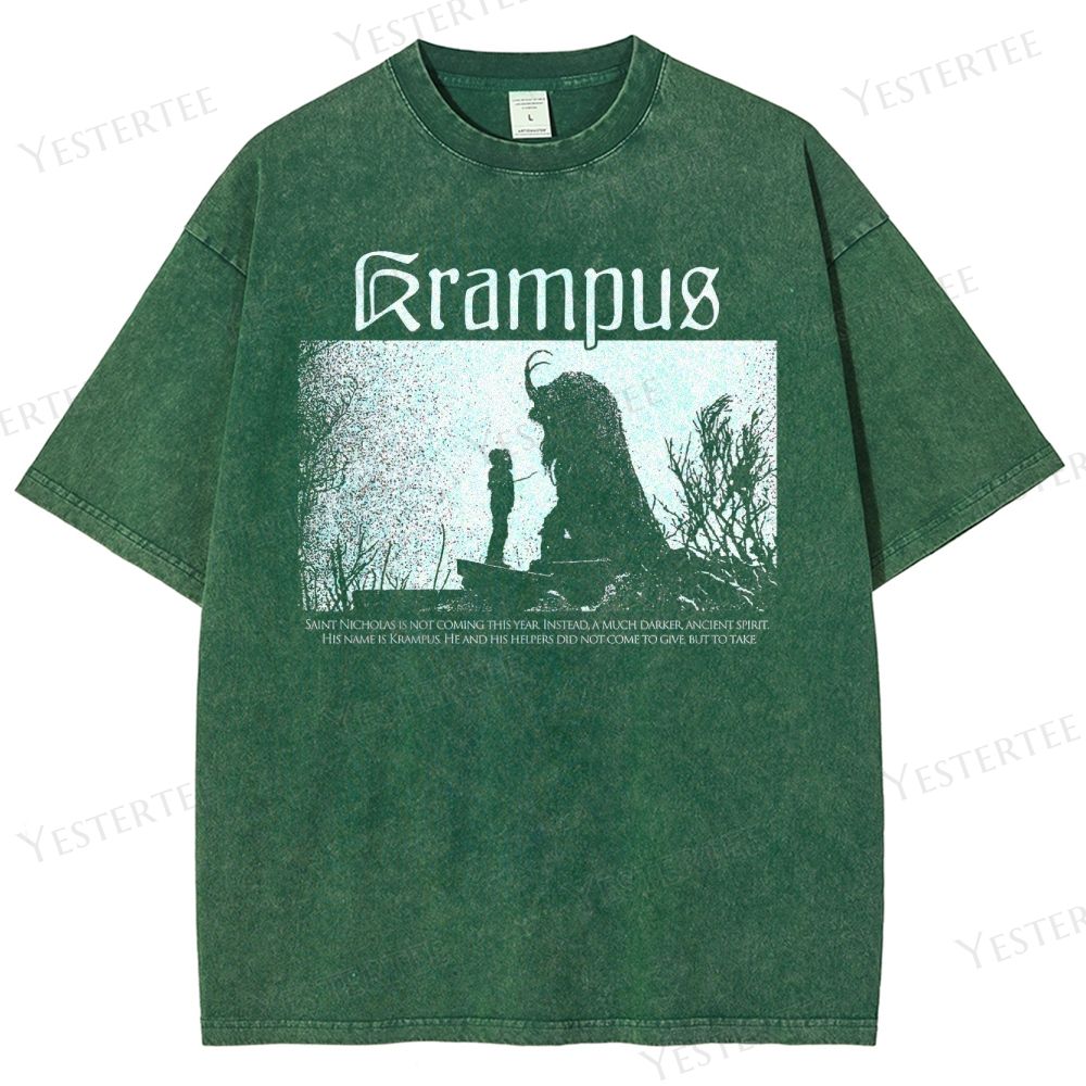 Retro "Krampus" Silhouette Graphic Washed T-Shirt