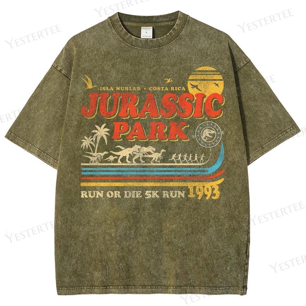 Retro "Isla Nublar Jurassic Park 1993" Dinosaur Graphic Washed T-Shirt
