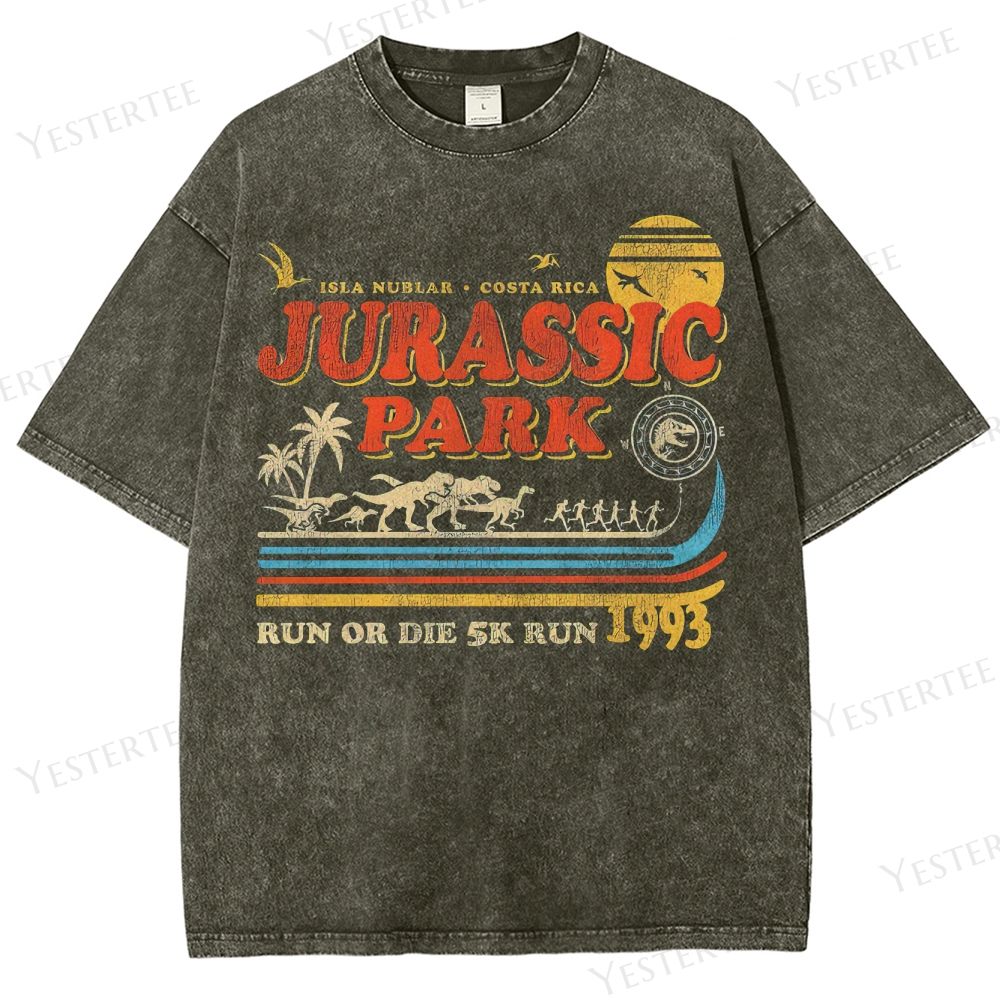 Retro "Isla Nublar Jurassic Park 1993" Dinosaur Graphic Washed T-Shirt