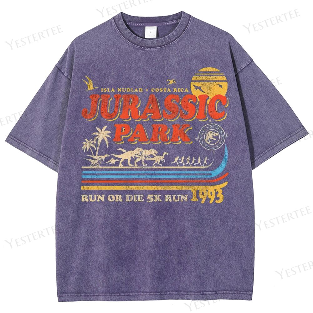 Retro "Isla Nublar Jurassic Park 1993" Dinosaur Graphic Washed T-Shirt