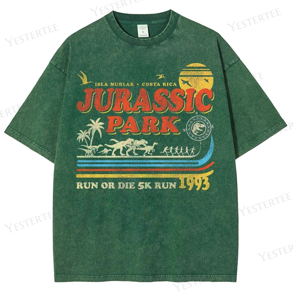 Retro "Isla Nublar Jurassic Park 1993" Dinosaur Graphic Washed T-Shirt