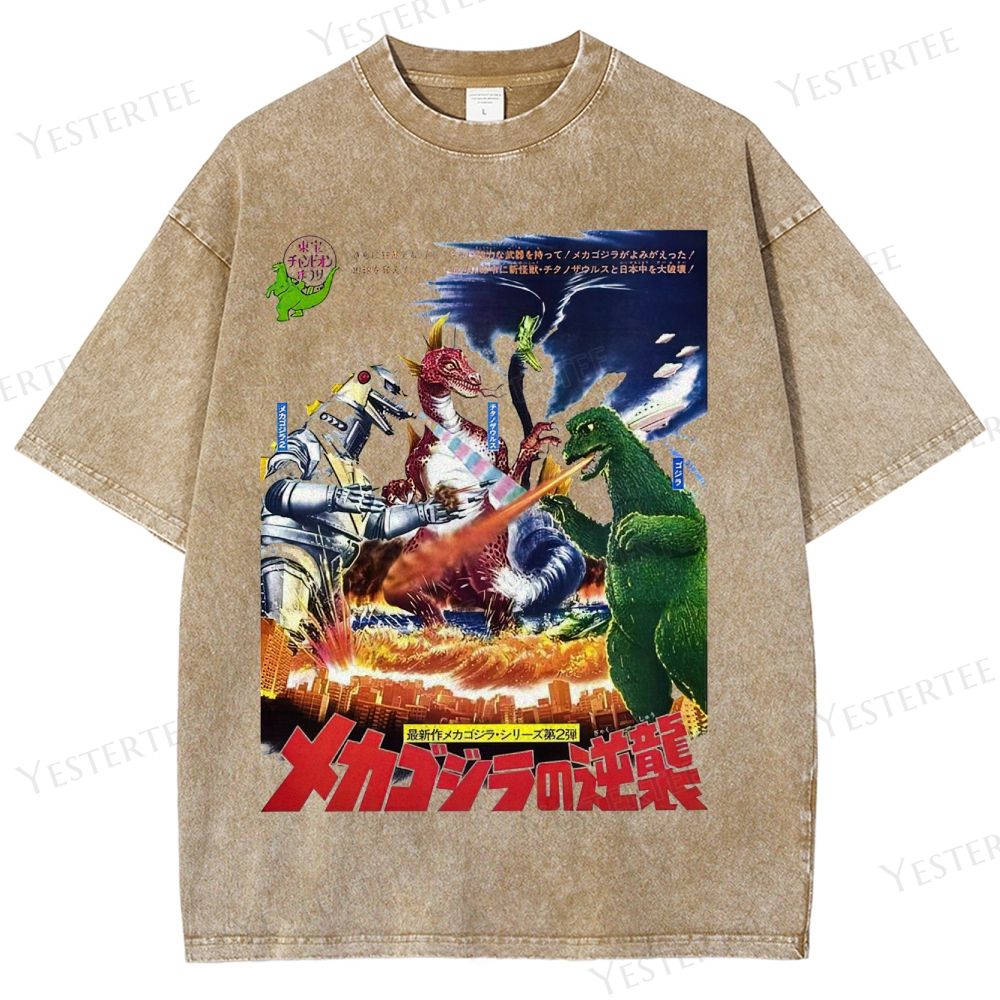 Retro Japanese Kaiju Graphic Washed T-Shirt