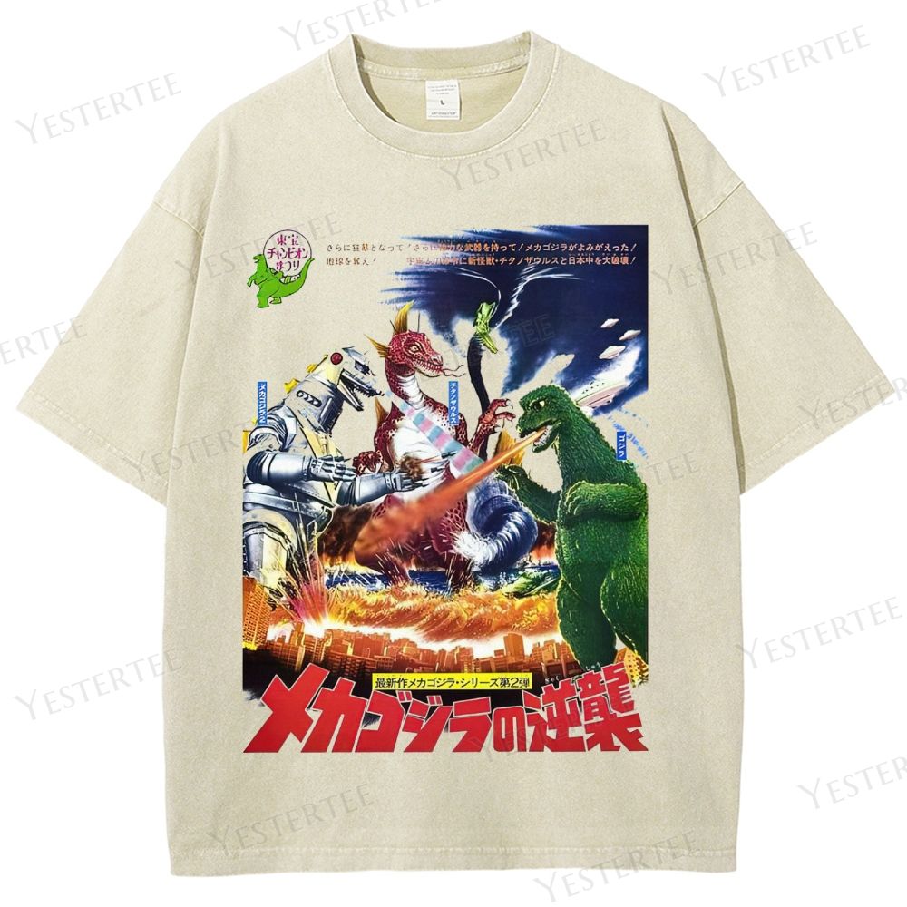 Retro Japanese Kaiju Graphic Washed T-Shirt