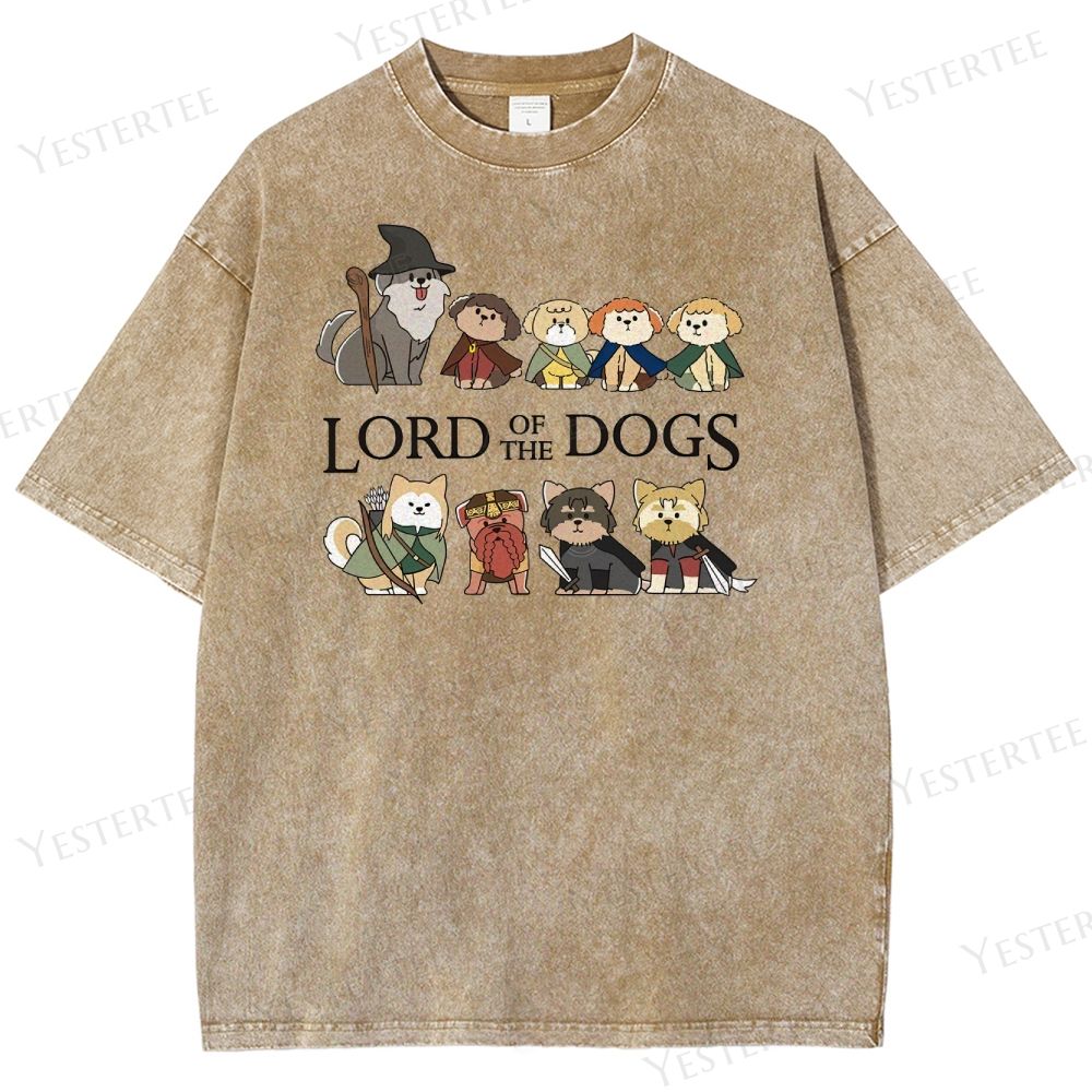 Retro "Lord of the Dogs" Canine Fantasy Graphic Washed T-Shirt