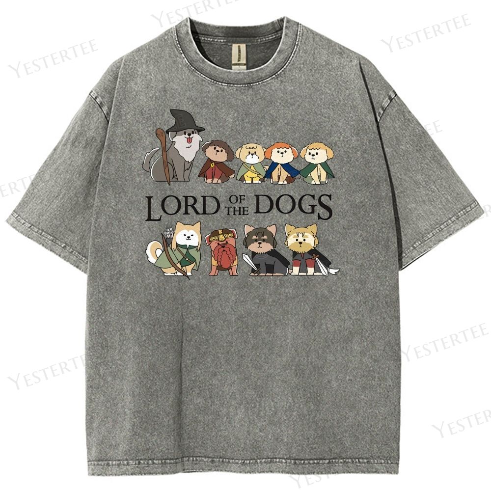 Retro "Lord of the Dogs" Canine Fantasy Graphic Washed T-Shirt