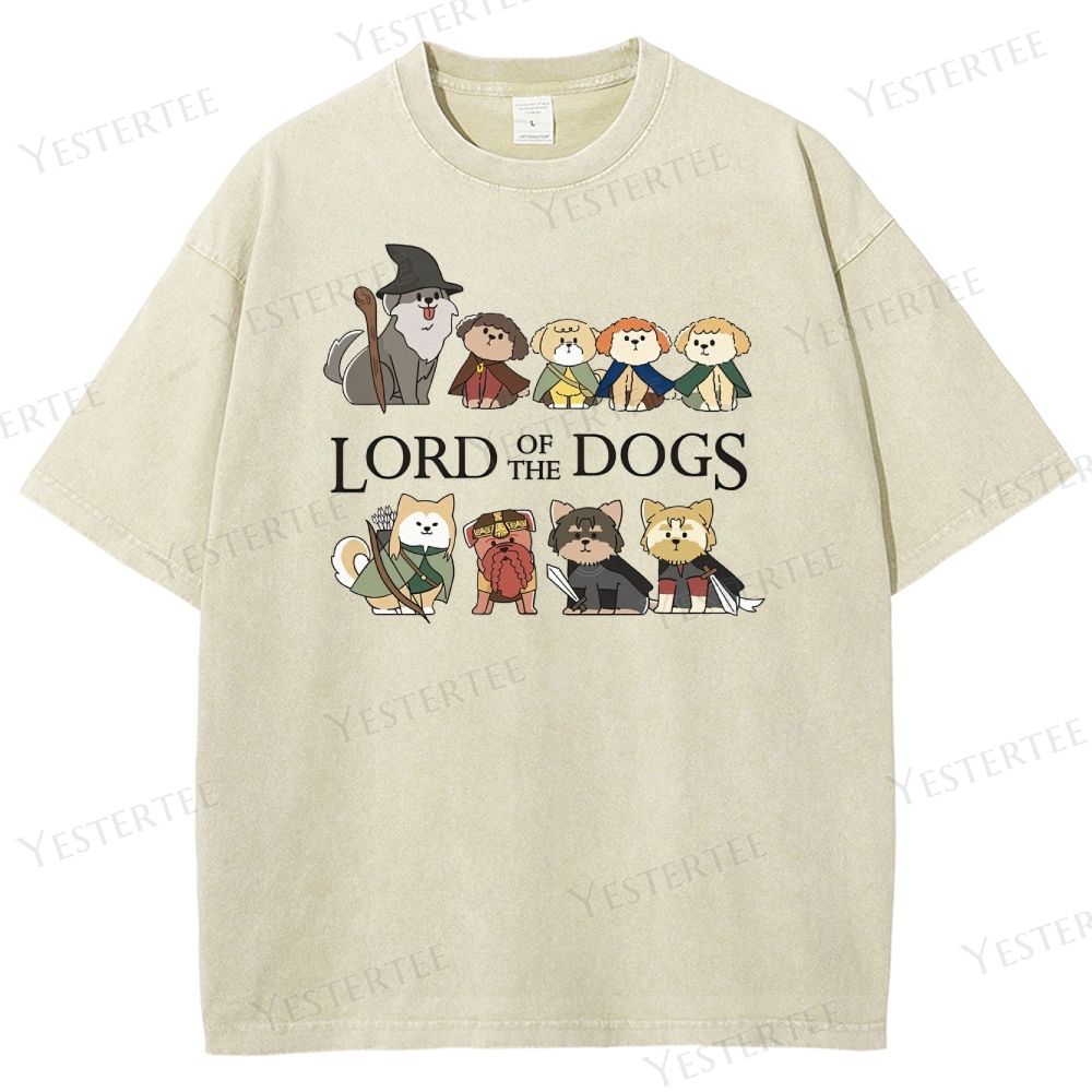 Retro "Lord of the Dogs" Canine Fantasy Graphic Washed T-Shirt