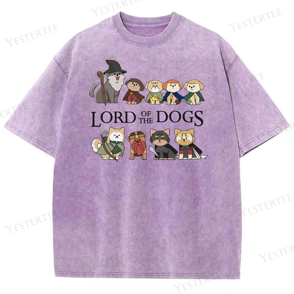Retro "Lord of the Dogs" Canine Fantasy Graphic Washed T-Shirt