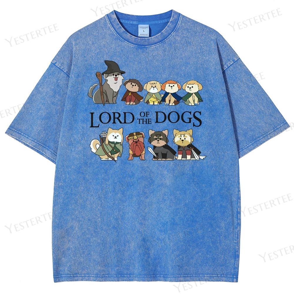 Retro "Lord of the Dogs" Canine Fantasy Graphic Washed T-Shirt