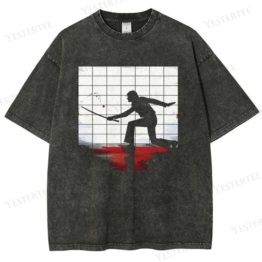 Retro Sword-Fight Silhouette Graphic Washed T-Shirt 