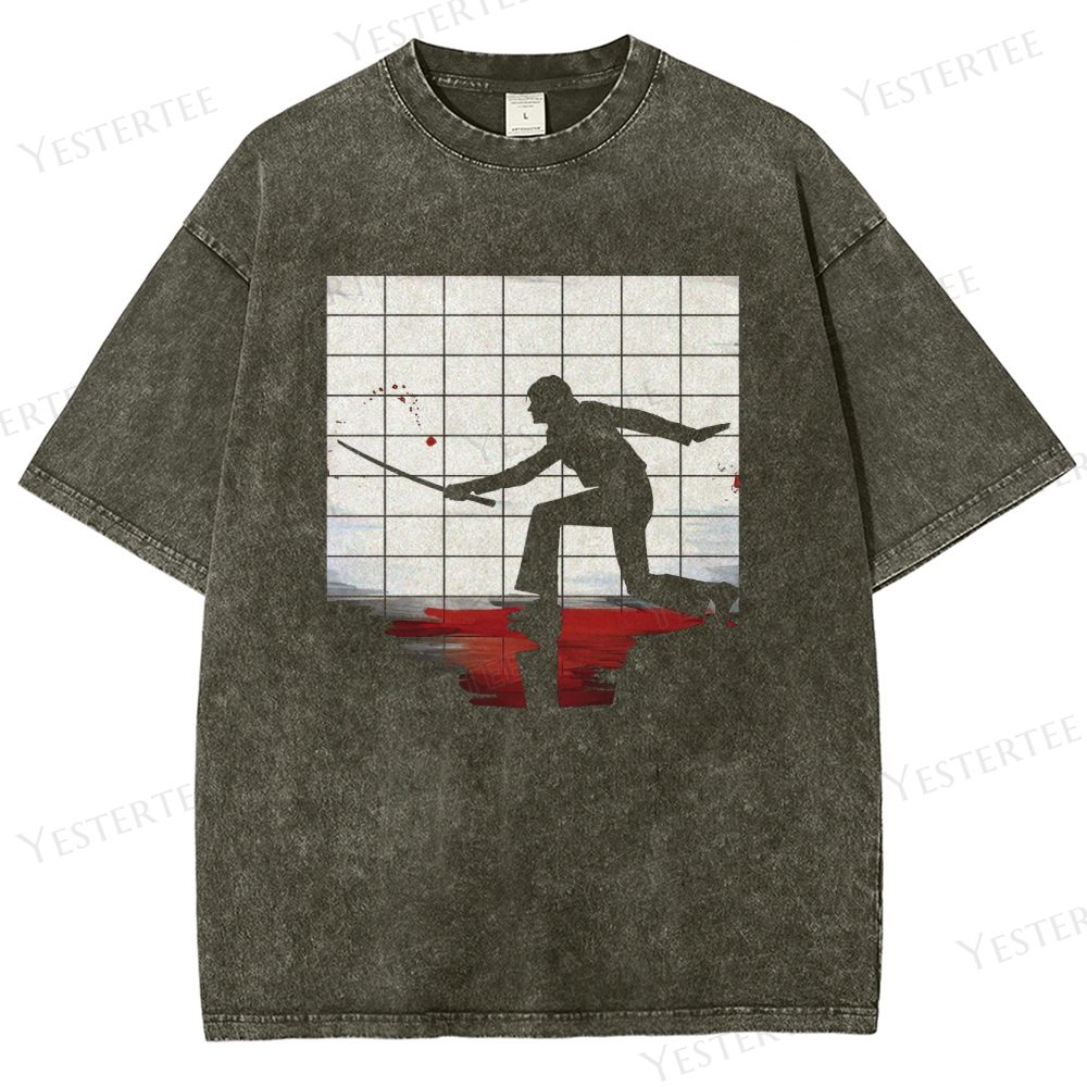 Retro Sword-Fight Silhouette Graphic Washed T-Shirt 
