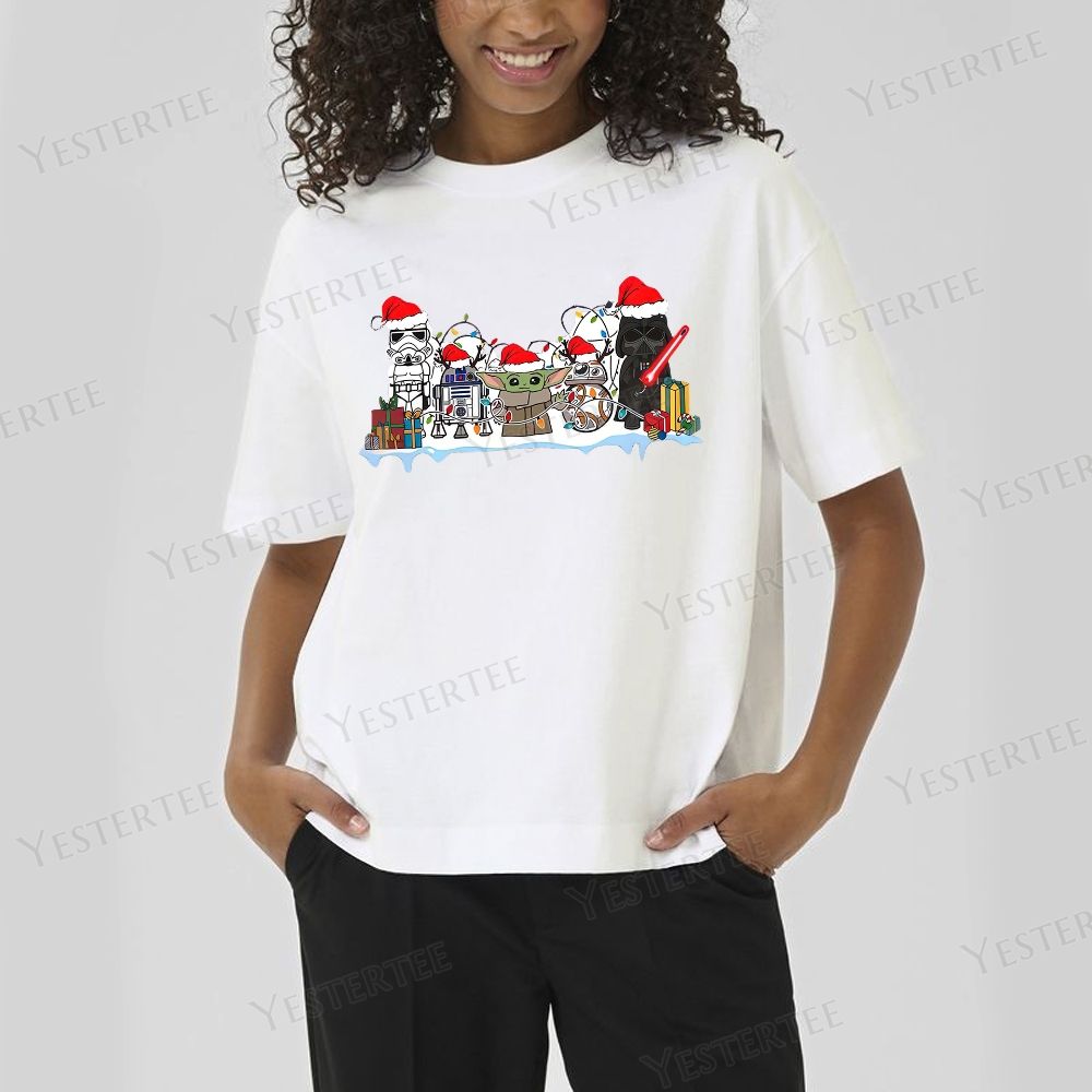 Retro Festive Sci-Fi Character Graphic Cotton T-shirt 