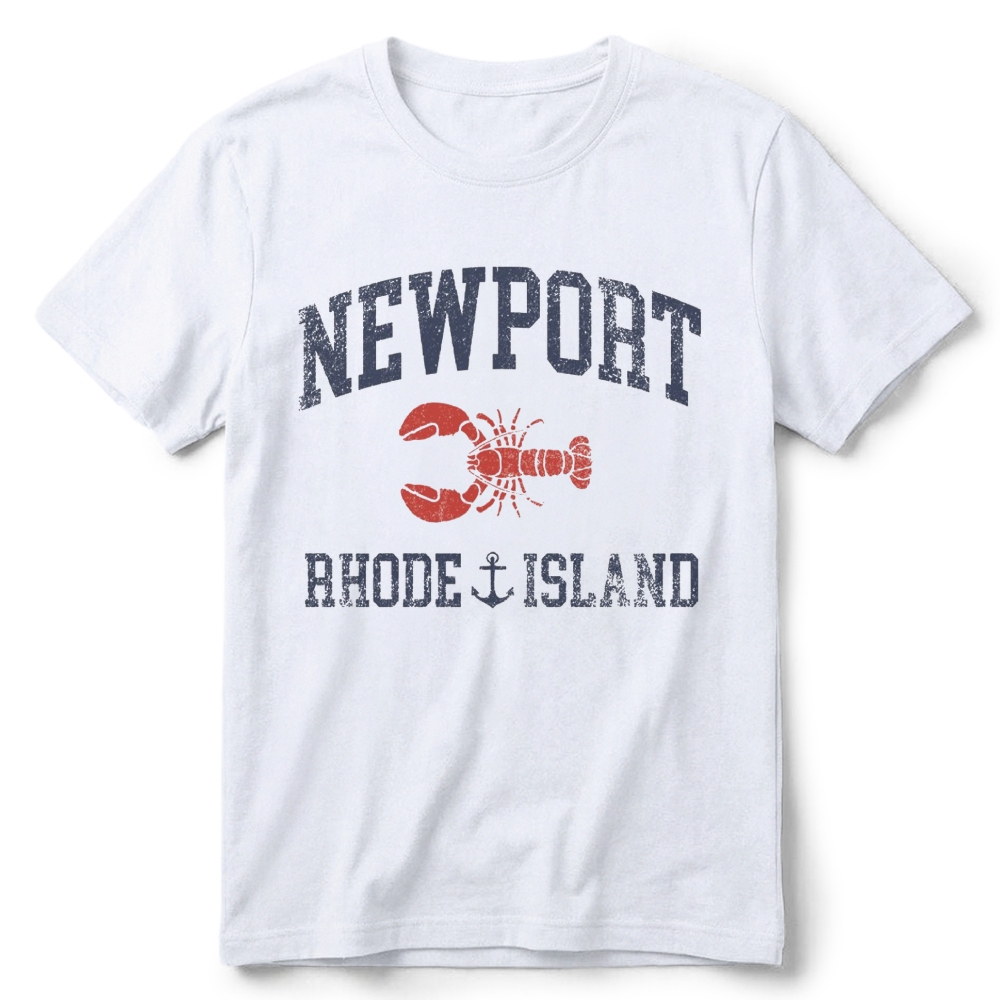 Newport Rhode Island Nautical Lobster Varsity Graphic Retro Cotton T-Shirt 