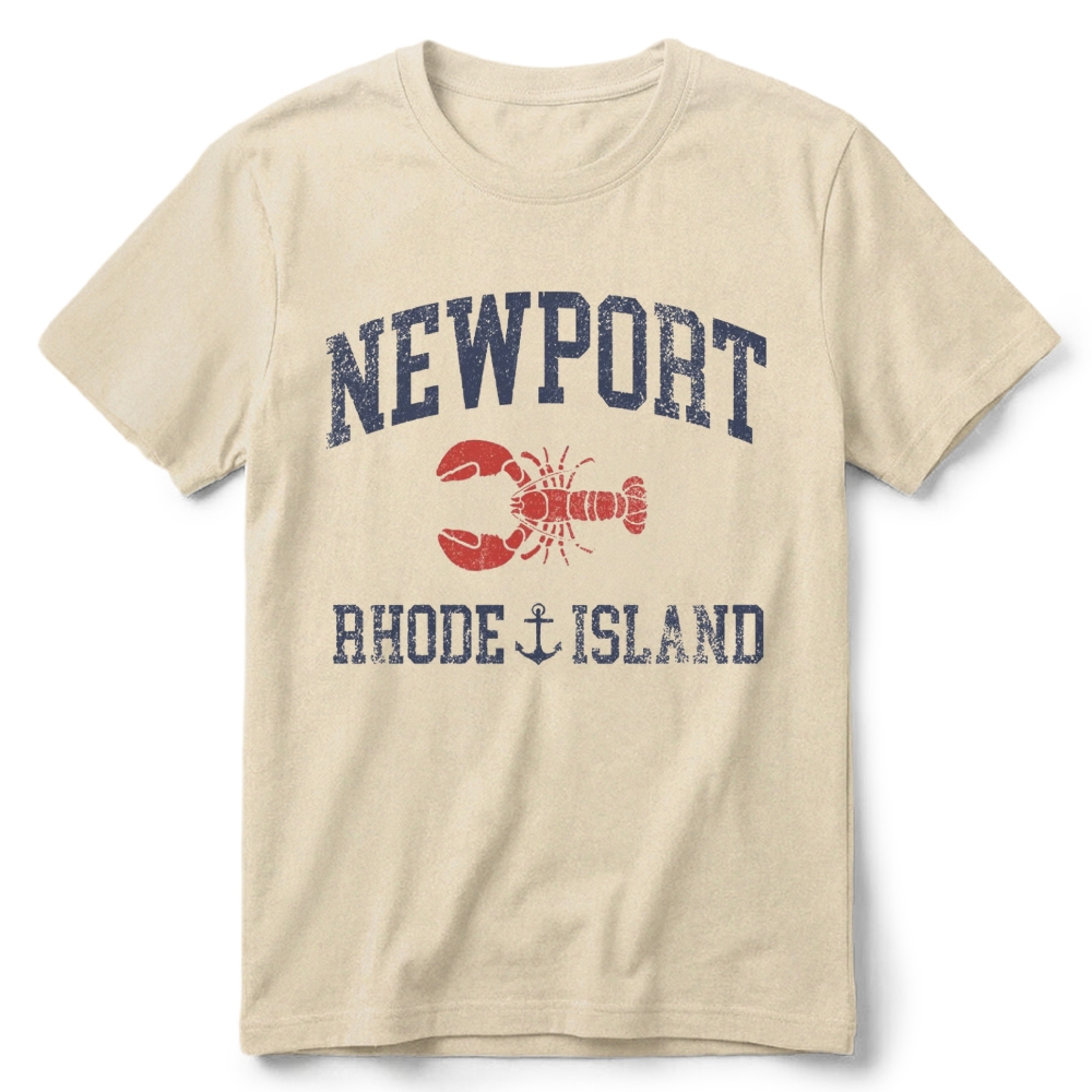 Newport Rhode Island Nautical Lobster Varsity Graphic Retro Cotton T-Shirt 