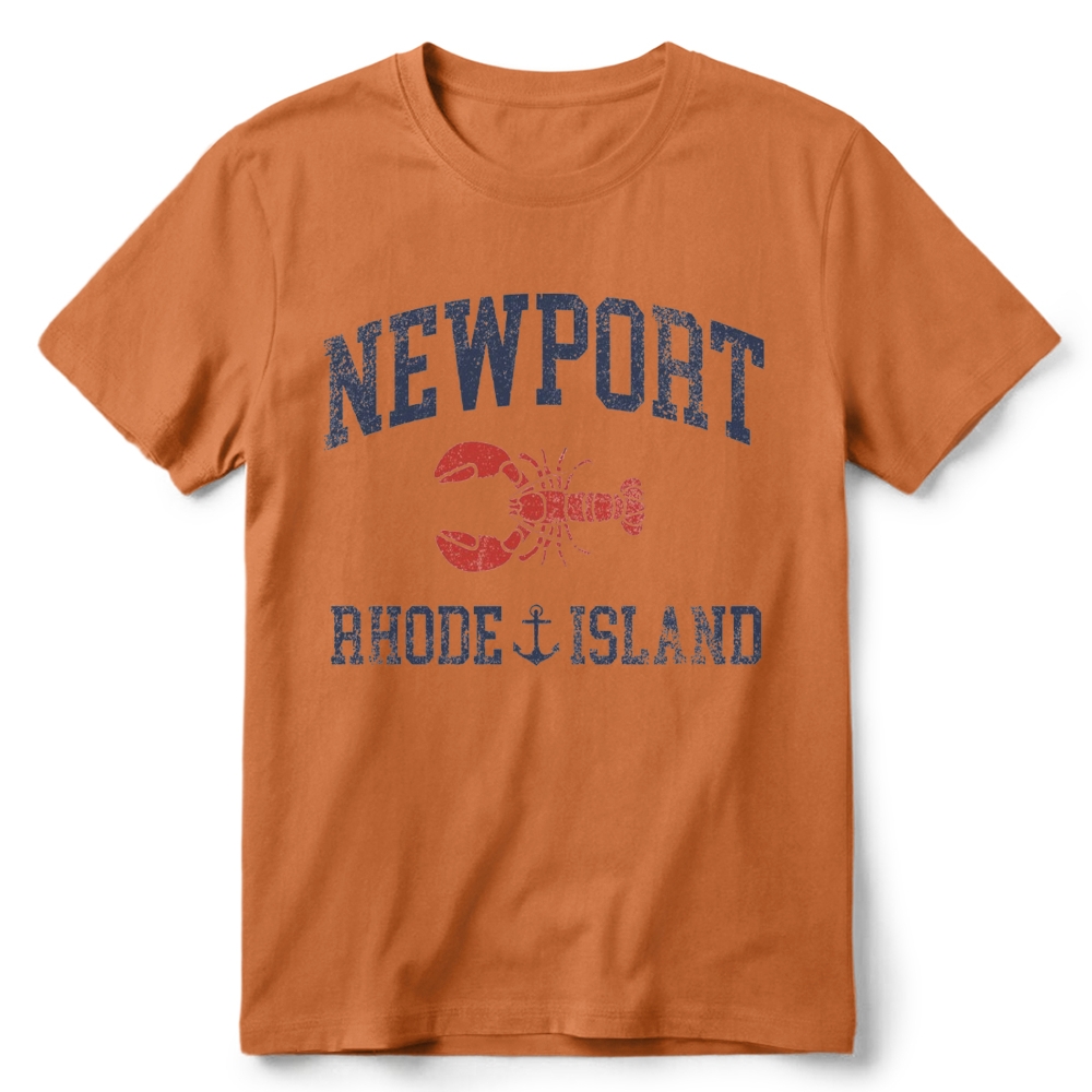 Newport Rhode Island Nautical Lobster Varsity Graphic Retro Cotton T-Shirt 