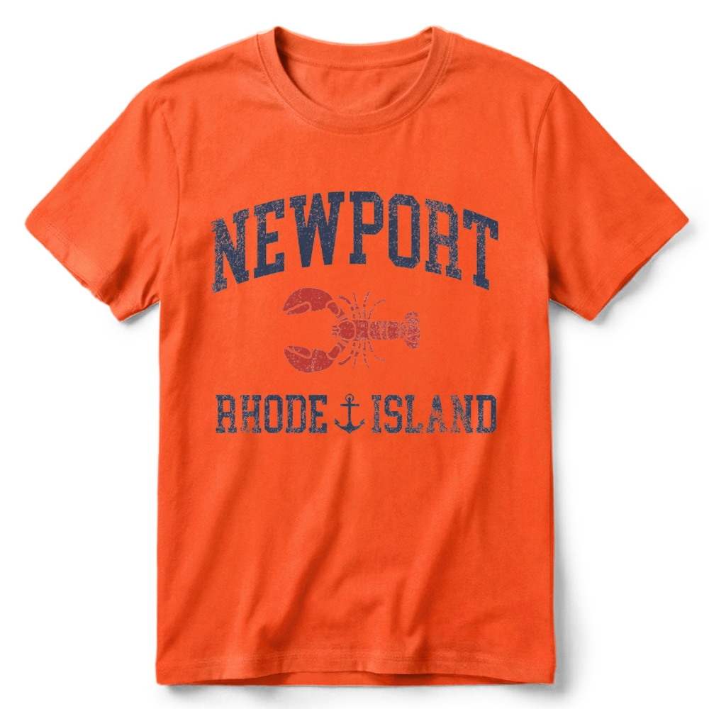 Newport Rhode Island Nautical Lobster Varsity Graphic Retro Cotton T-Shirt 