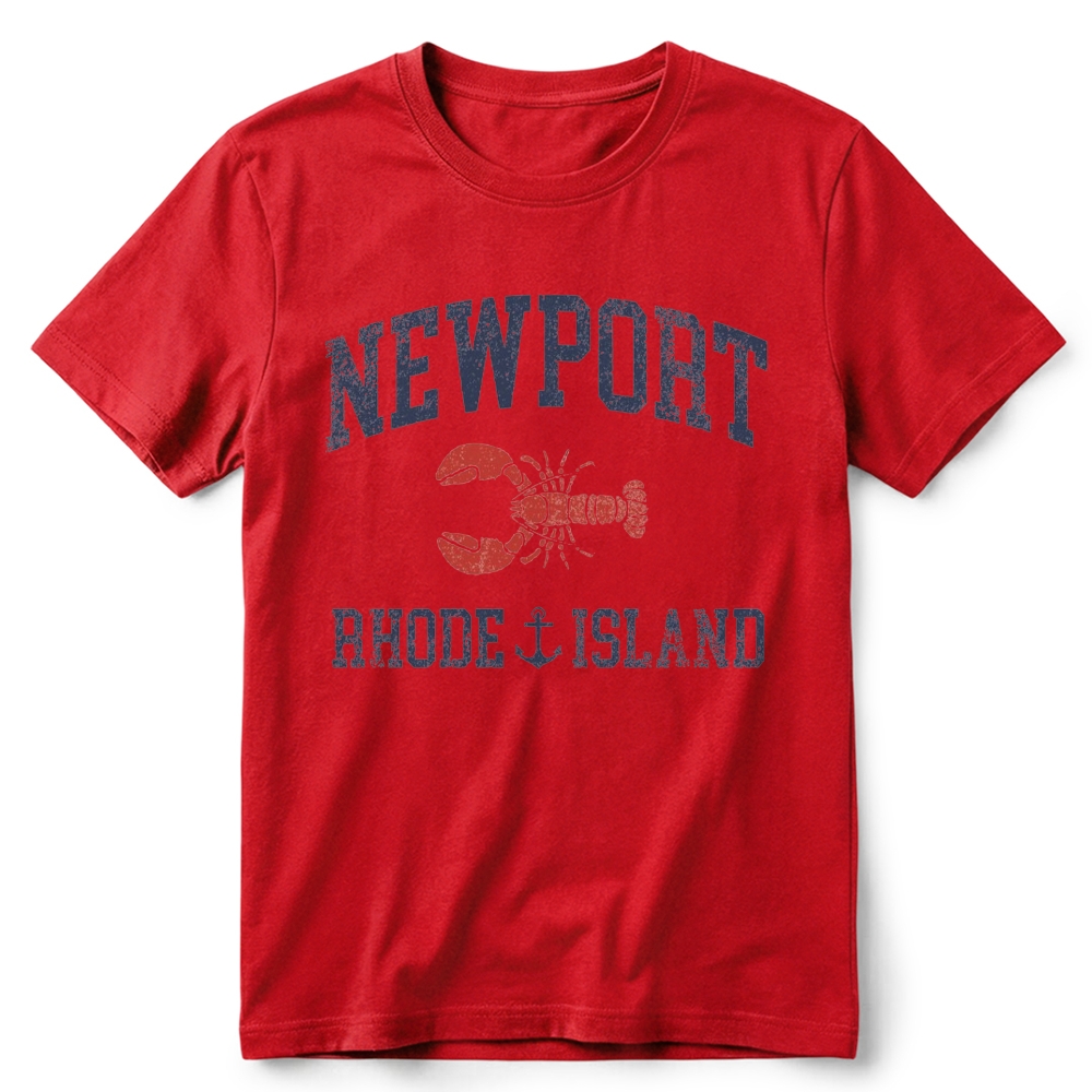 Newport Rhode Island Nautical Lobster Varsity Graphic Retro Cotton T-Shirt 