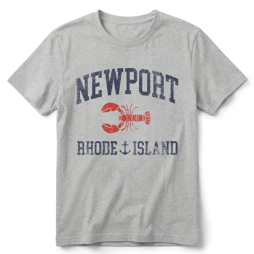 Newport Rhode Island Nautical Lobster Varsity Graphic Retro Cotton T-Shirt 