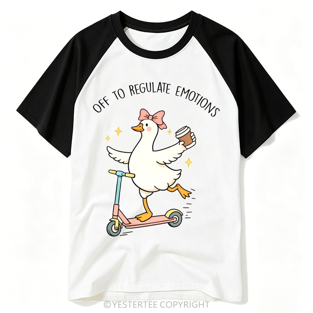 Cute Coffee Scooter Duck Emotional Regulation Baseball T-shirt