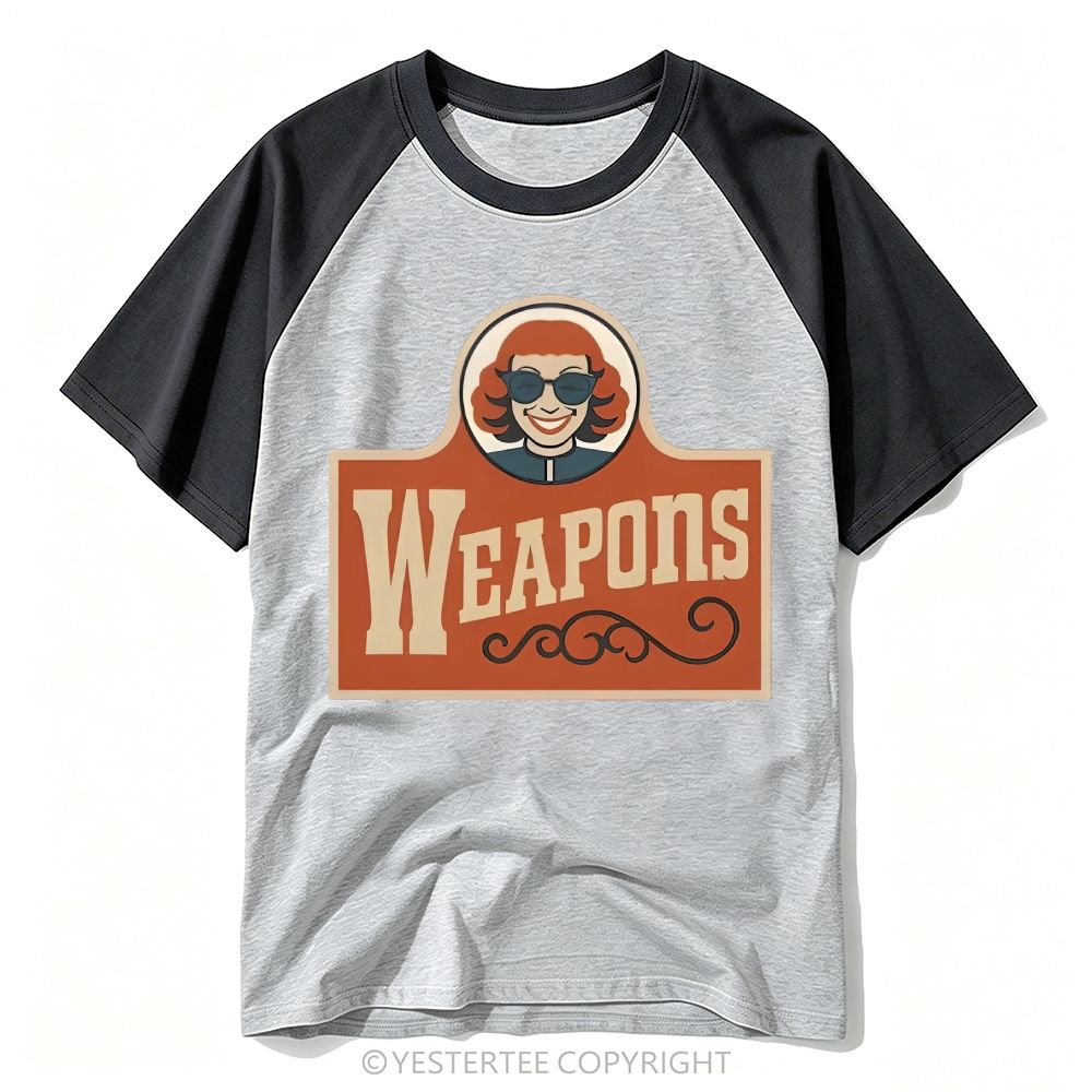  Retro Fast Food Parody Weapons Slogan Baseball T-shirt