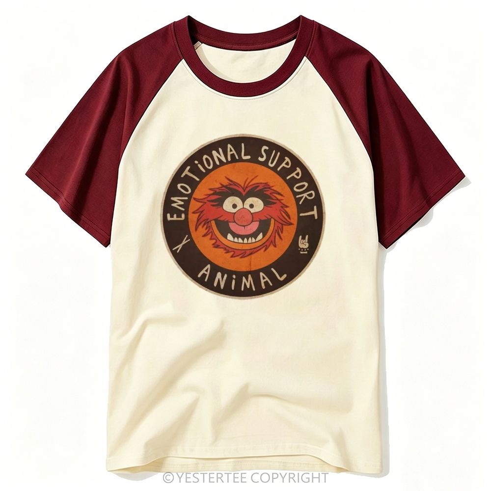 Circle Badge Furry Wild Puppet "Emotional Support Animal" Baseball T-shirt