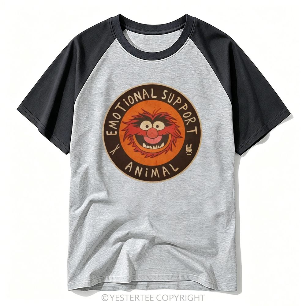 Circle Badge Furry Wild Puppet "Emotional Support Animal" Baseball T-shirt