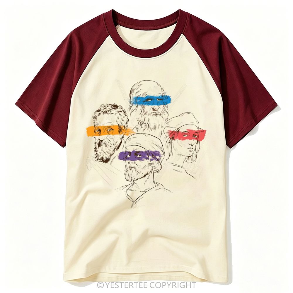 Renaissance Master Sketch Color Brush Stroke Blindfold Art Baseball T-shirt