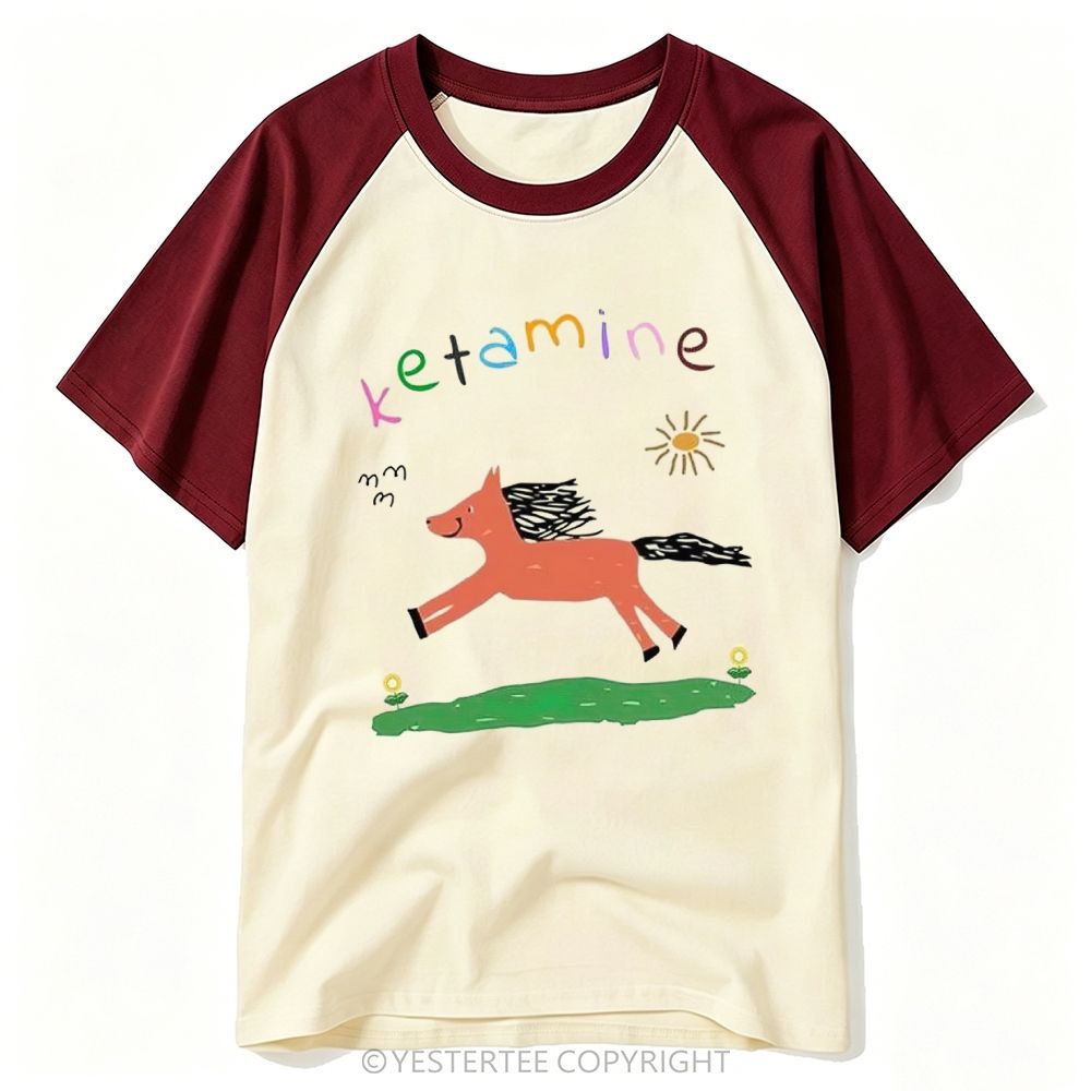 Kid Doodle Running Orange Pony Rainbow Letter Word Baseball T-shirt