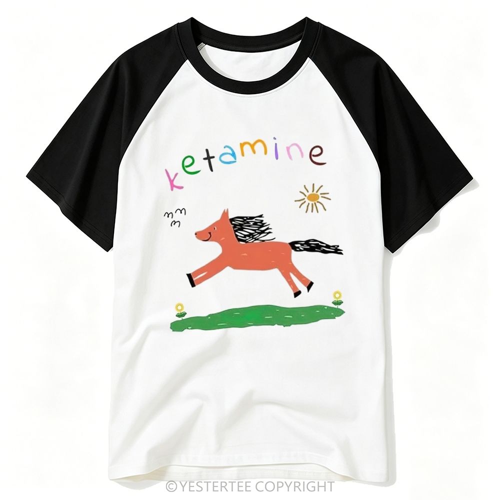 Kid Doodle Running Orange Pony Rainbow Letter Word Baseball T-shirt