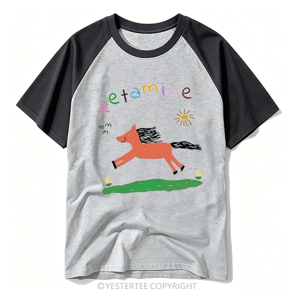 Kid Doodle Running Orange Pony Rainbow Letter Word Baseball T-shirt