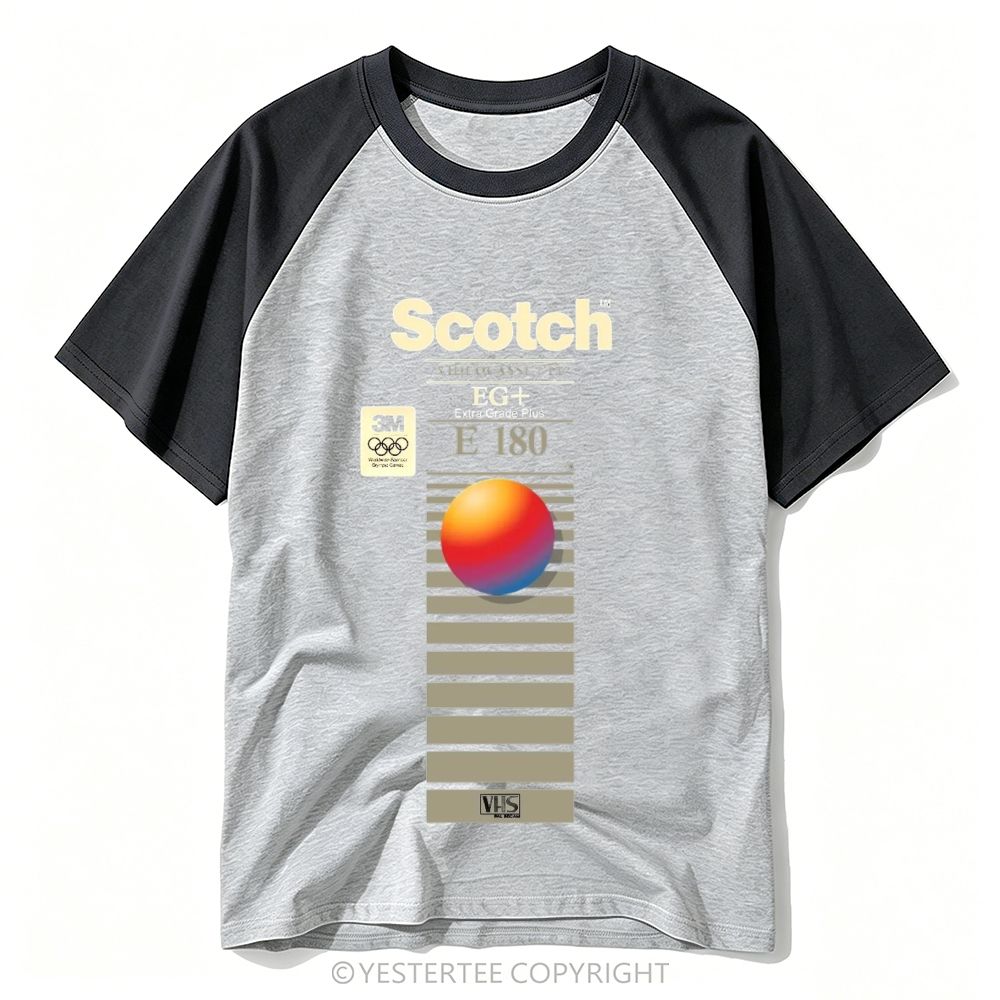 Retro VHS Videocassette Scotch Gradient Sphere Nostalgic Baseball T-shirt