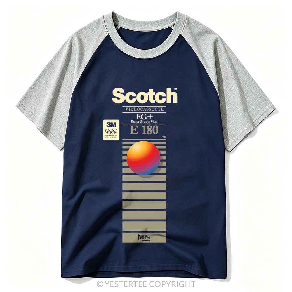 Retro VHS Videocassette Scotch Gradient Sphere Nostalgic Baseball T-shirt