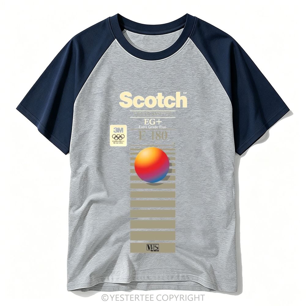Retro VHS Videocassette Scotch Gradient Sphere Nostalgic Baseball T-shirt