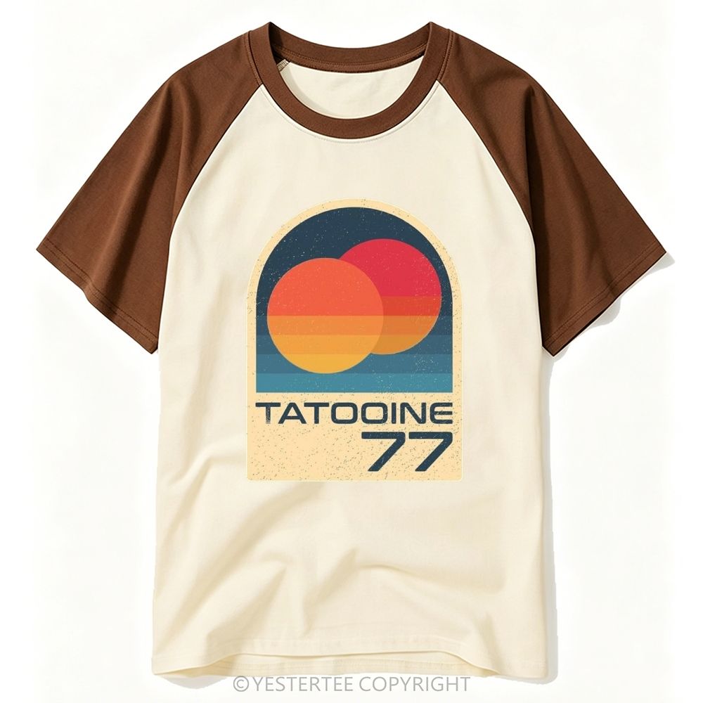 Retro Two Sunset Planet Arch Badge "Tatooine 77" Baseball T-shirt