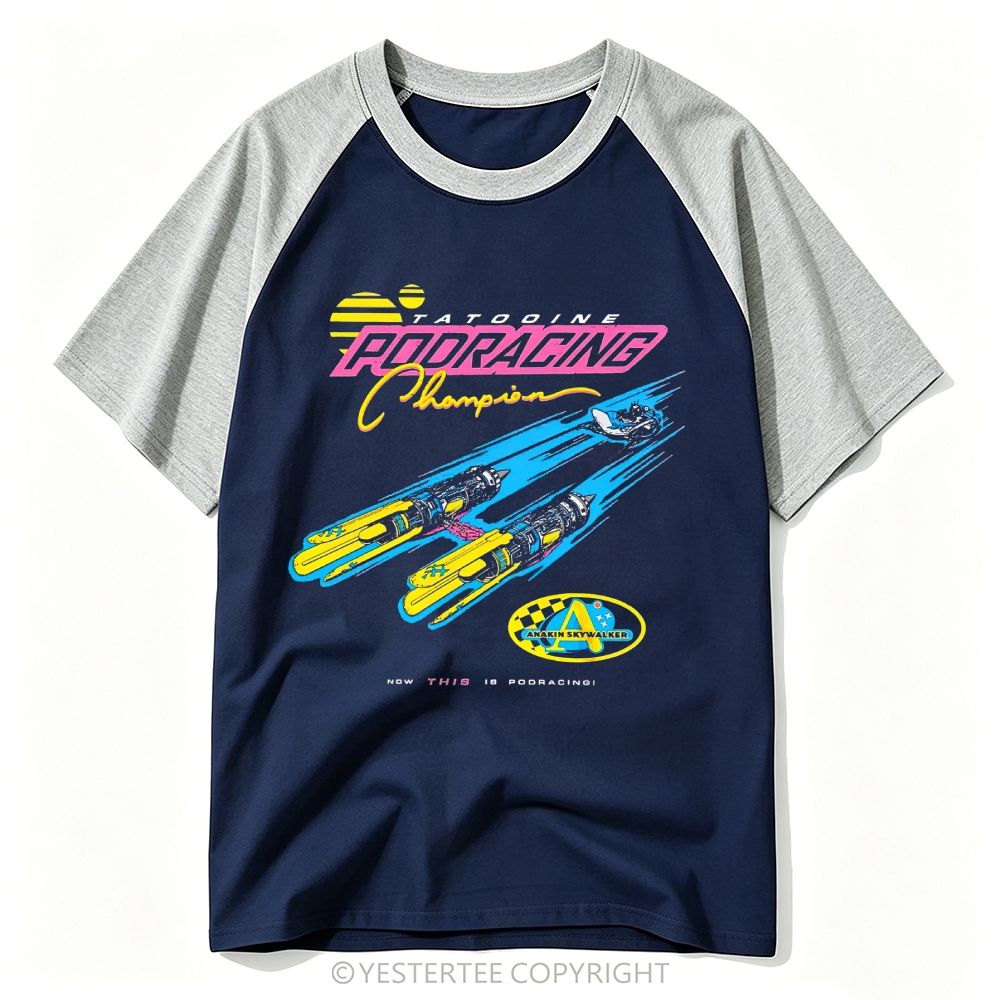 Neon Retro Pod Racer Racing Graphic Baseball T-shirt