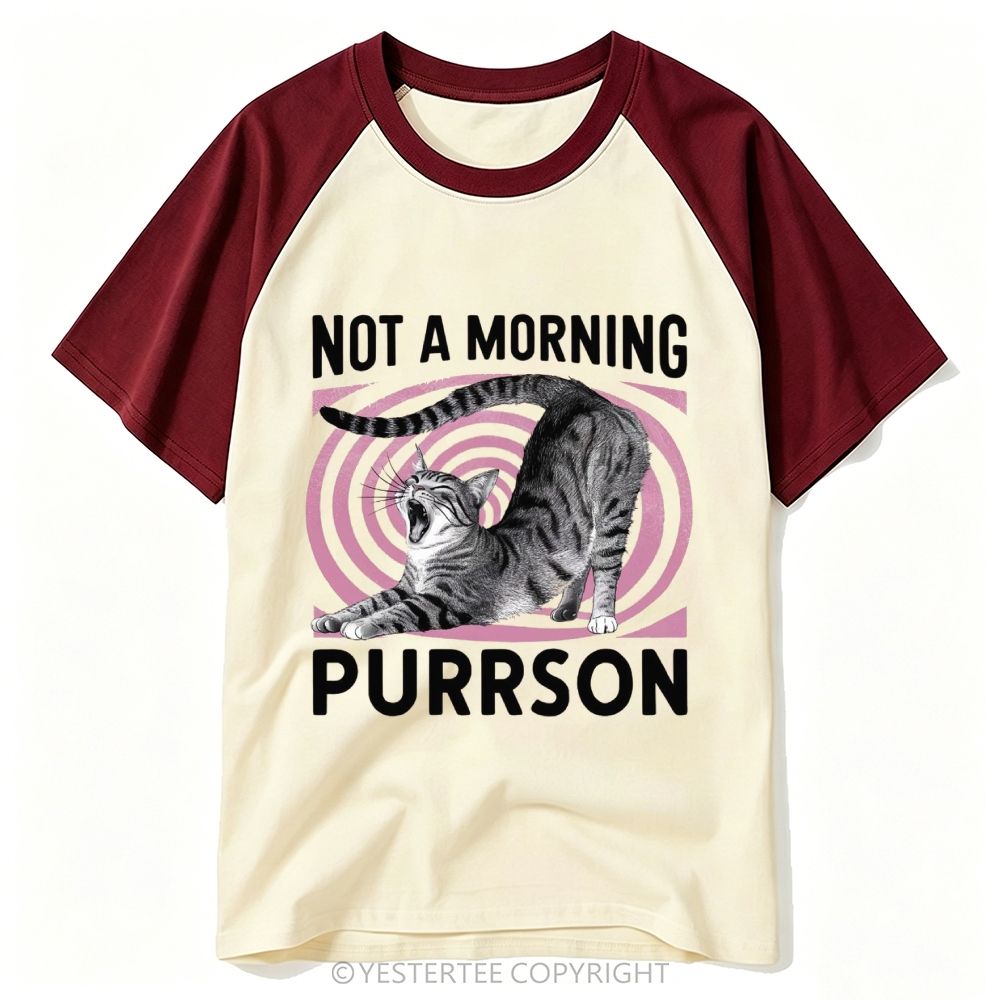 Yawning Tabby Cat Pun Morning Hater Quote Baseball T-shirt