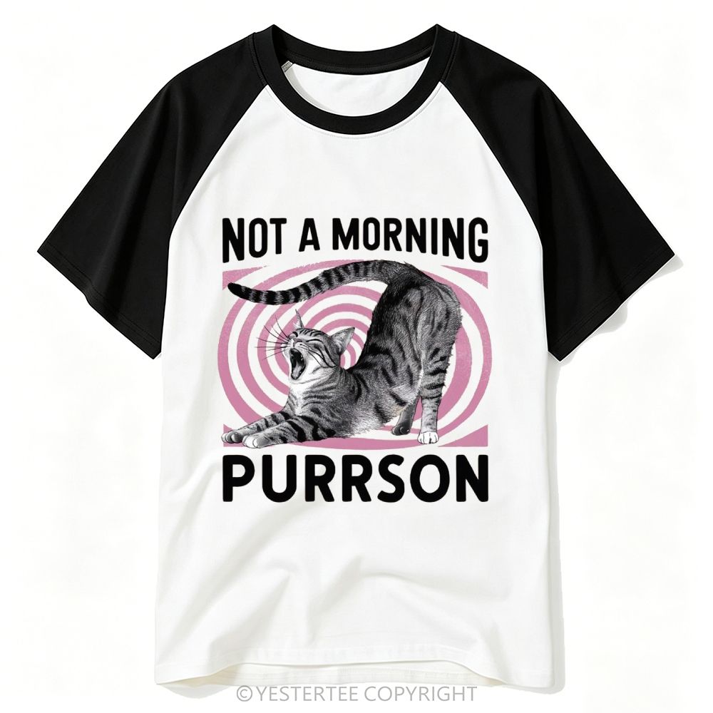 Yawning Tabby Cat Pun Morning Hater Quote Baseball T-shirt