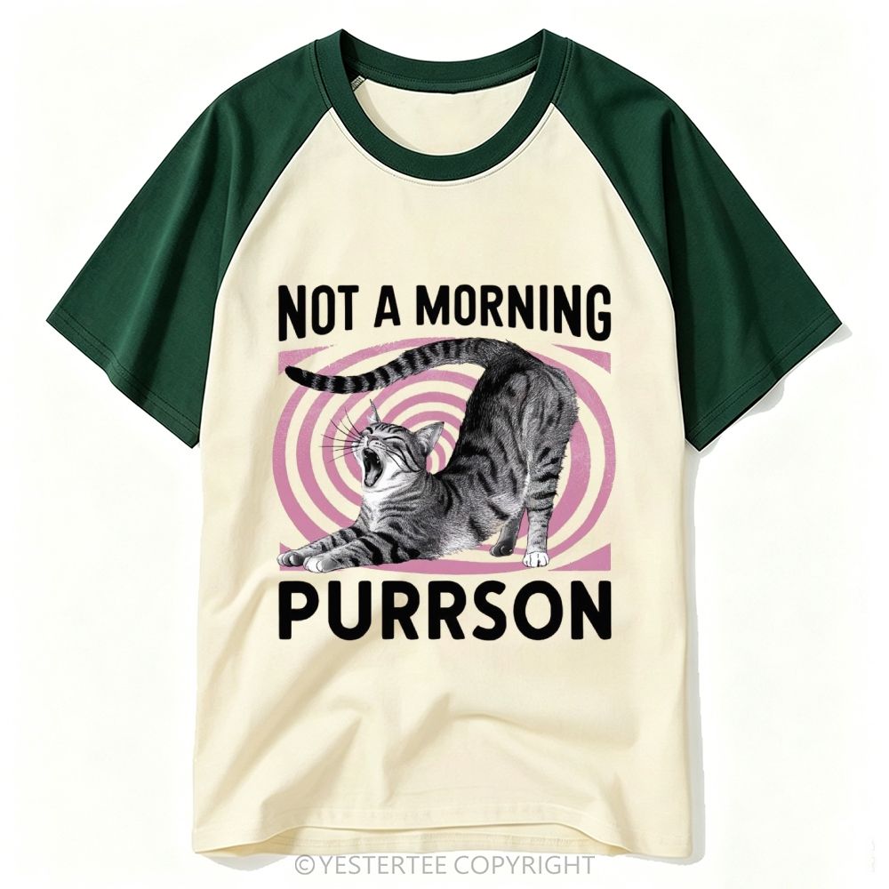 Yawning Tabby Cat Pun Morning Hater Quote Baseball T-shirt