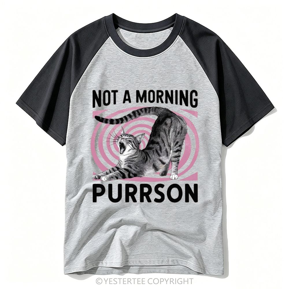 Yawning Tabby Cat Pun Morning Hater Quote Baseball T-shirt
