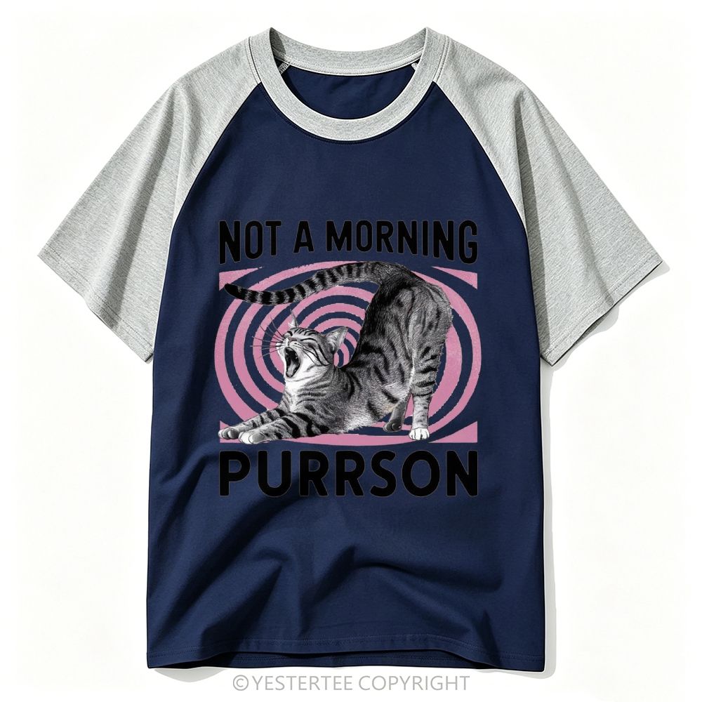 Yawning Tabby Cat Pun Morning Hater Quote Baseball T-shirt