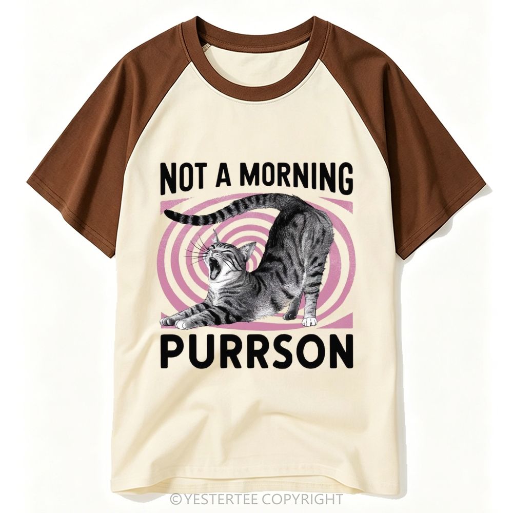 Yawning Tabby Cat Pun Morning Hater Quote Baseball T-shirt