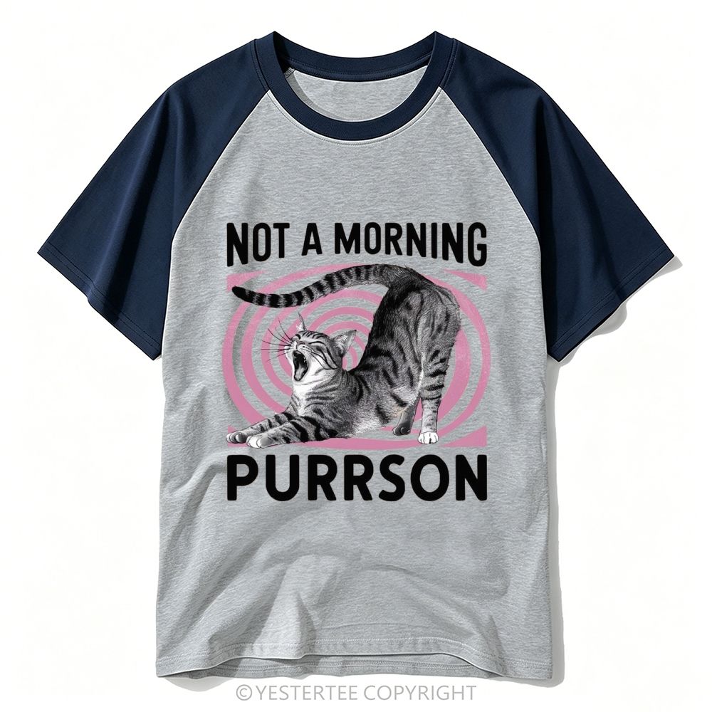Yawning Tabby Cat Pun Morning Hater Quote Baseball T-shirt