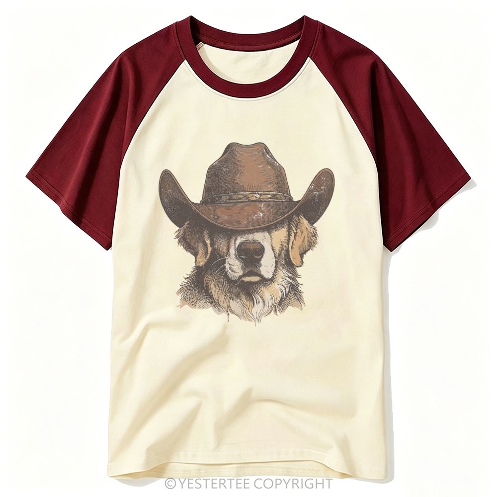 Engraved Cowboy Golden Retriever Western Portrait Baseball T-shirt 