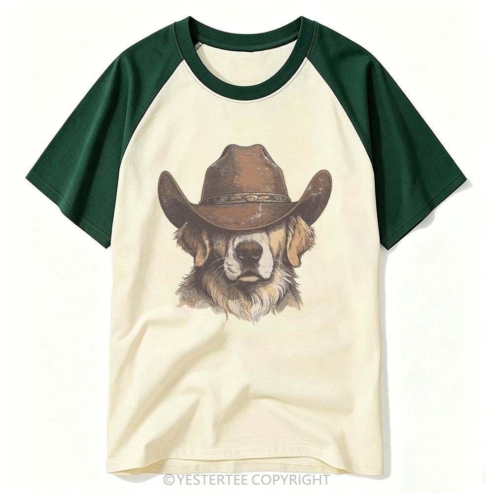 Engraved Cowboy Golden Retriever Western Portrait Baseball T-shirt 