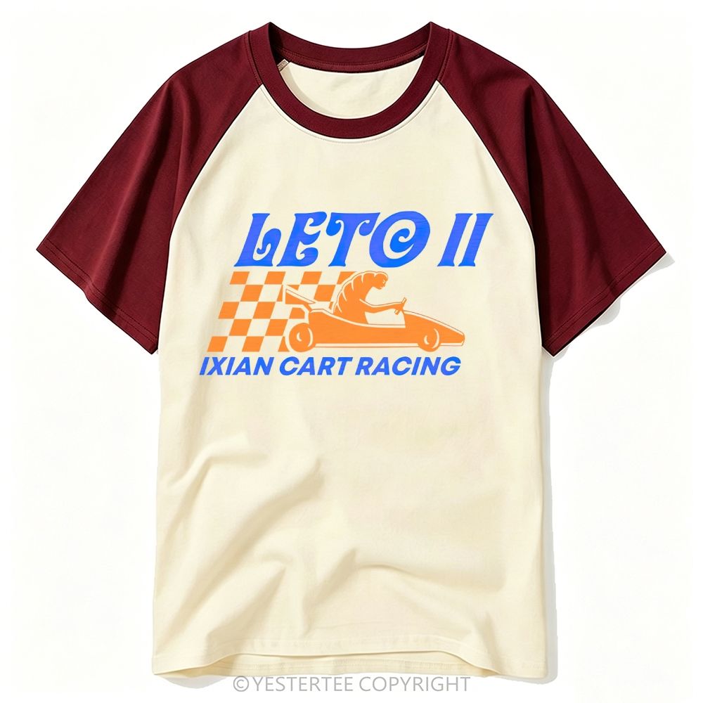 Retro Checkered Flag Sci-Fi Cart Racing "Leto II" Baseball T-shirt 