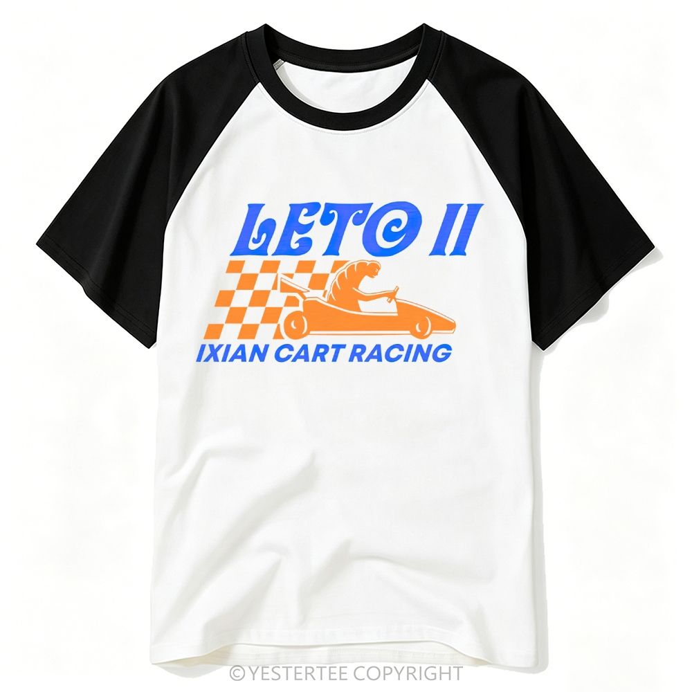 Retro Checkered Flag Sci-Fi Cart Racing "Leto II" Baseball T-shirt 